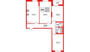 Квартира в ЖК Цивилизация на Неве, 3 комнатная, 88.4 м², 14 этаж