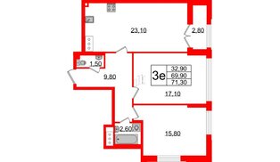 Квартира в ЖК Цивилизация на Неве, 2 комнатная, 71.3 м², 18 этаж