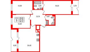 Квартира в ЖК Зеленый квартал на Пулковских высотах, 3 комнатная, 85.5 м², 1 этаж