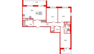 Квартира в ЖК «Чистое небо», 3 комнатная, 99.48 м², 4 этаж