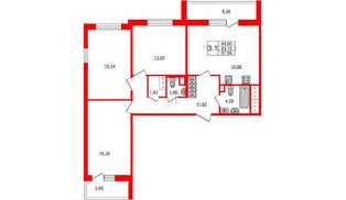 Квартира в ЖК «Чистое небо», 3 комнатная, 83.19 м², 18 этаж