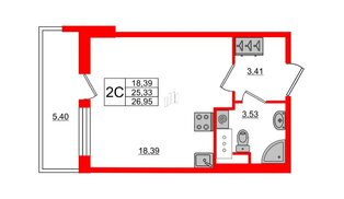 Квартира в ЖК «Чистое небо», студия, 25.33 м², 3 этаж