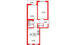 Квартира в ЖК 'Цветной город', 2 комнатная, 51 м², 13 этаж