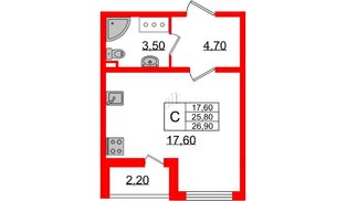 Квартира в ЖК 'Цветной город', студия, 26.9 м², 14 этаж