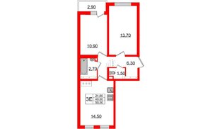 Квартира в ЖК 'Цветной город', 2 комнатная, 50.5 м², 23 этаж