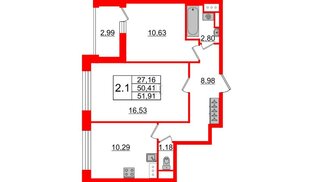 Квартира в ЖК Автограф в центре, 2 комнатная, 50.41 м², 9 этаж
