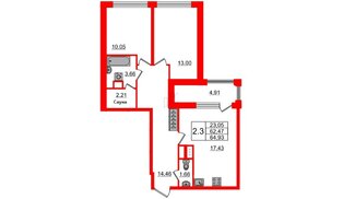 Квартира в ЖК Автограф в центре, 2 комнатная, 62.3 м², 1 этаж