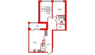 Квартира в ЖК Автограф в центре, 2 комнатная, 63.29 м², 1 этаж