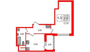 Квартира в ЖК Автограф в центре, 1 комнатная, 39.98 м², 5 этаж