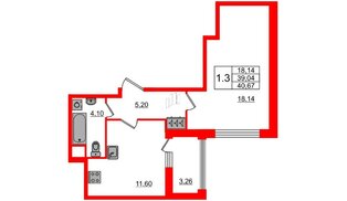 Квартира в ЖК Автограф в центре, 1 комнатная, 38.4 м², 1 этаж