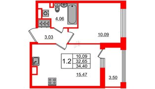 Квартира в ЖК Автограф в центре, 1 комнатная, 32.5 м², 1 этаж