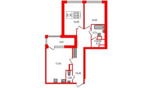 Квартира в ЖК Автограф в центре, 2 комнатная, 62.46 м², 2 этаж