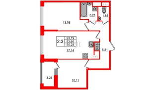 Квартира в ЖК Автограф в центре, 2 комнатная, 53.6 м², 9 этаж