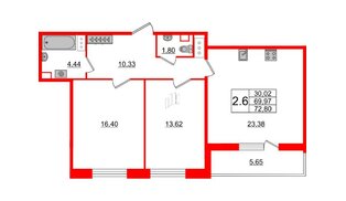Квартира в ЖК Панорама парк Сосновка, 2 комнатная, 68.4 м², 2 этаж