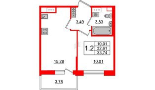 Квартира в ЖК Панорама парк Сосновка, 1 комнатная, 32.61 м², 4 этаж