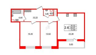 Квартира в ЖК Панорама парк Сосновка, 2 комнатная, 68.1 м², 2 этаж