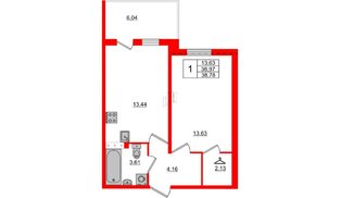 Квартира в ЖК «Юттери», 1 комнатная, 37.8 м², 5 этаж