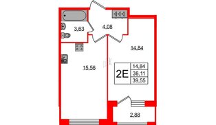 Квартира в ЖК FoRest Akvilon, 1 комнатная, 39.2 м², 1 этаж