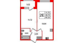 Квартира в ЖК FoRest Akvilon, 1 комнатная, 40.35 м², 1 этаж