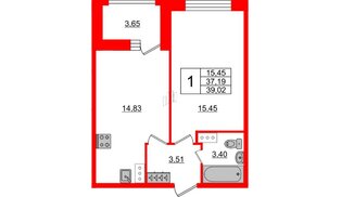 Квартира в ЖК FoRest Akvilon, 1 комнатная, 39.02 м², 9 этаж