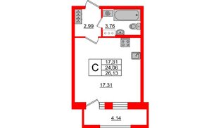 Квартира в ЖК FoRest Akvilon, студия, 26.13 м², 9 этаж