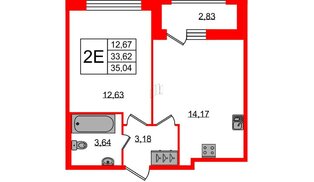 Квартира в ЖК FoRest Akvilon, 1 комнатная, 34.5 м², 1 этаж