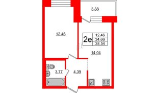 Квартира в ЖК «Северный», 1 комнатная, 34.66 м², 14 этаж