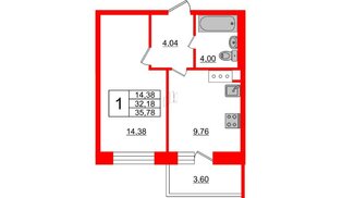 Квартира в ЖК «Северный», 1 комнатная, 32.18 м², 16 этаж