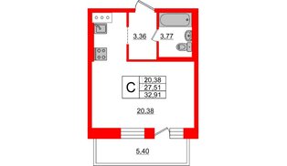 Квартира в ЖК «Северный», студия, 27.51 м², 17 этаж