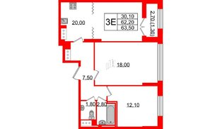 Квартира в ЖК Цивилизация на Неве, 2 комнатная, 63.5 м², 14 этаж