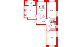 Квартира в ЖК 'Терра', 3 комнатная, 78.3 м², 11 этаж
