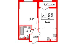 Квартира в ЖК Цивилизация на Неве, 1 комнатная, 43.7 м², 13 этаж