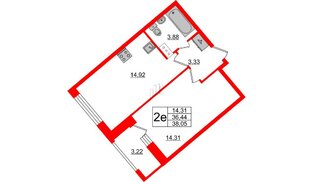 Квартира в ЖК FoRest Akvilon, 1 комнатная, 38.05 м², 3 этаж