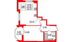 Квартира в ЖК Цивилизация на Неве, 1 комнатная, 44.1 м², 8 этаж
