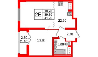 Квартира в ЖК Цивилизация на Неве, 1 комнатная, 41.2 м², 23 этаж