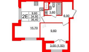 Квартира в ЖК Цивилизация на Неве, 1 комнатная, 36.4 м², 21 этаж