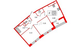Квартира в ЖК «Нью Тайм», 2 комнатная, 53.1 м², 5 этаж