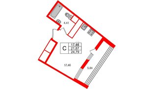 Квартира в ЖК «Нью Тайм», студия, 24.79 м², 7 этаж