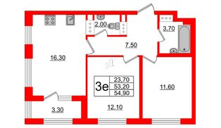 Квартира в ЖК 'Галактика', 2 комнатная, 54.9 м², 5 этаж