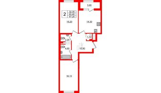 Квартира в ЖК 'Галактика', 2 комнатная, 67.2 м², 11 этаж