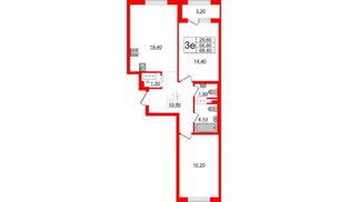 Квартира в ЖК 'Галактика', 2 комнатная, 68.1 м², 6 этаж