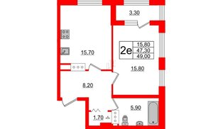 Квартира в ЖК 'Галактика', 1 комнатная, 48.9 м², 5 этаж