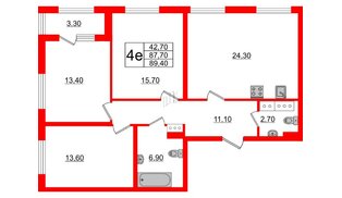 Квартира в ЖК 'Галактика', 3 комнатная, 89.4 м², 6 этаж