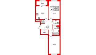 Квартира в ЖК 'Галактика', 2 комнатная, 68.5 м², 4 этаж