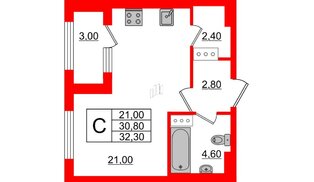 Квартира в ЖК 'Галактика', студия, 32.3 м², 13 этаж