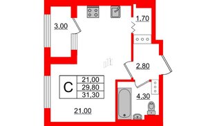 Квартира в ЖК 'Галактика', студия, 31.5 м², 5 этаж