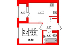 Квартира в ЖК 'Галактика', 1 комнатная, 32.4 м², 5 этаж
