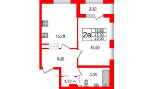 Квартира в ЖК 'Галактика', 1 комнатная, 48.5 м², 8 этаж