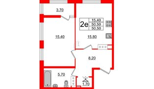 Квартира в ЖК 'Галактика', 1 комнатная, 50.1 м², 7 этаж