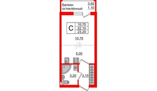 Квартира в ЖК Стерео-3, студия, 23.2 м², 13 этаж